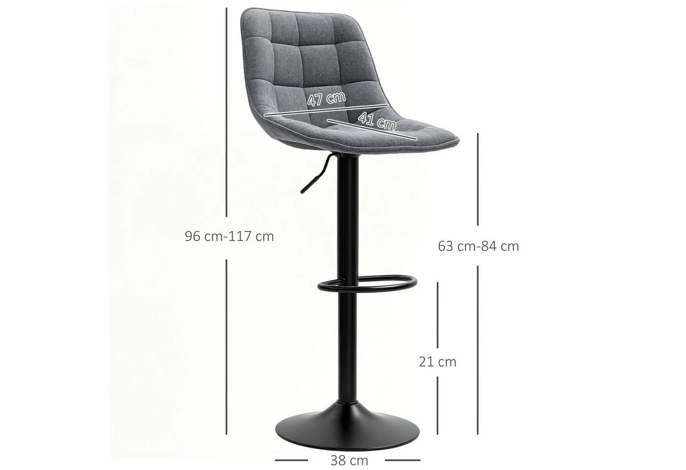 HOMCOM Barhocker 2er Set Dunkelgrau Höhenverstellbar mit Lehne - Bild 3