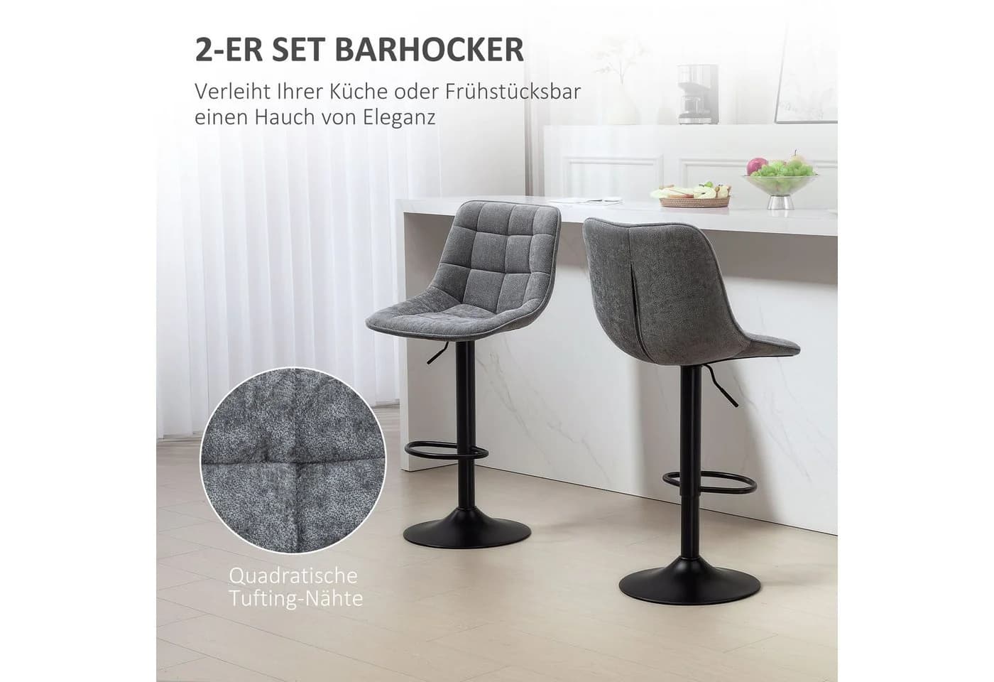 HOMCOM Barhocker 2er Set Dunkelgrau Höhenverstellbar mit Lehne - Bild 4