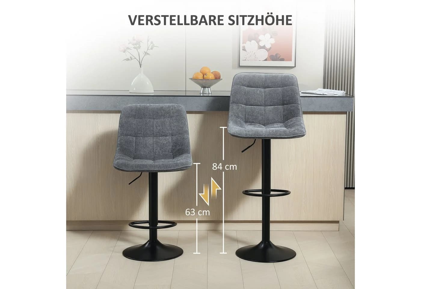 HOMCOM Barhocker 2er Set Dunkelgrau Höhenverstellbar mit Lehne - Bild 5