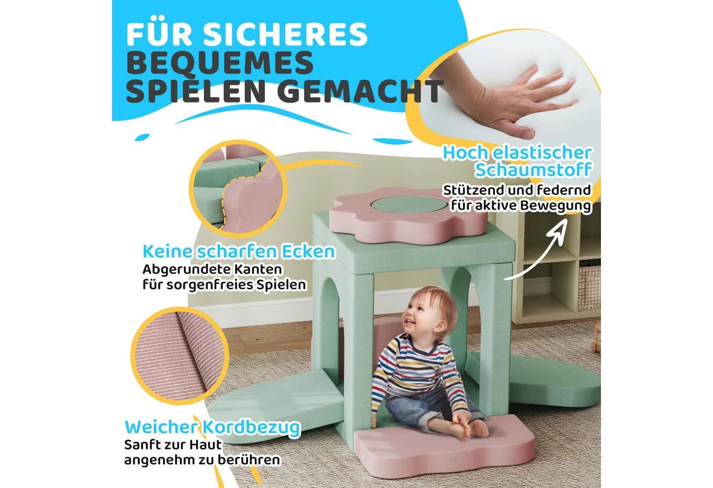 AIYAPLAY Softbausteine Set 12-tlg. Rosa/Mintgrün Cordbezug - Bild 5