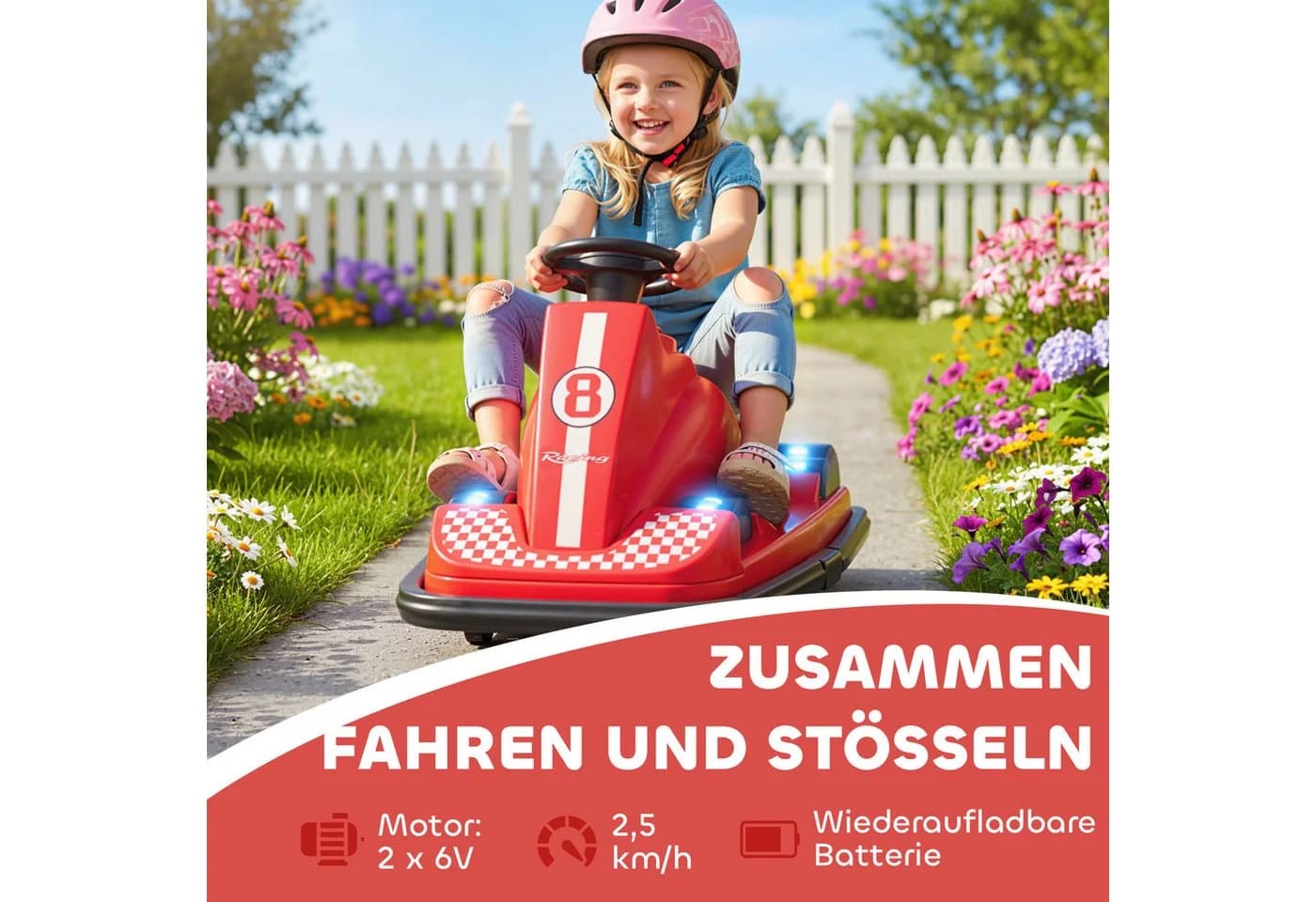 AIYAPLAY Elektro-Kinderauto mit zwei Motoren für 360° Drehung, Belastbarkeit 30 kg, Musikfunktion, Rot - Bild 4