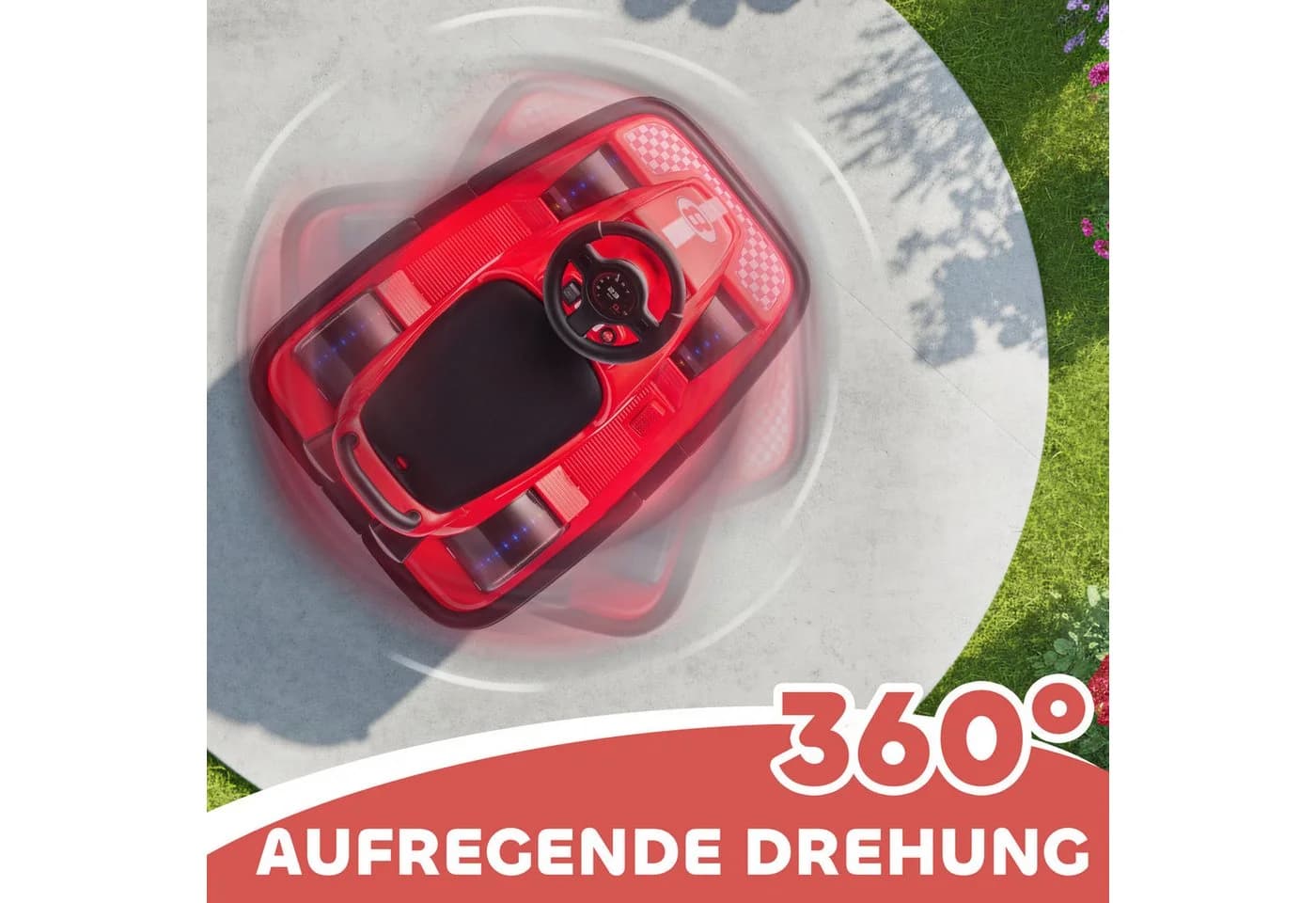 AIYAPLAY Elektro-Kinderauto mit zwei Motoren für 360° Drehung, Belastbarkeit 30 kg, Musikfunktion, Rot - Bild 5