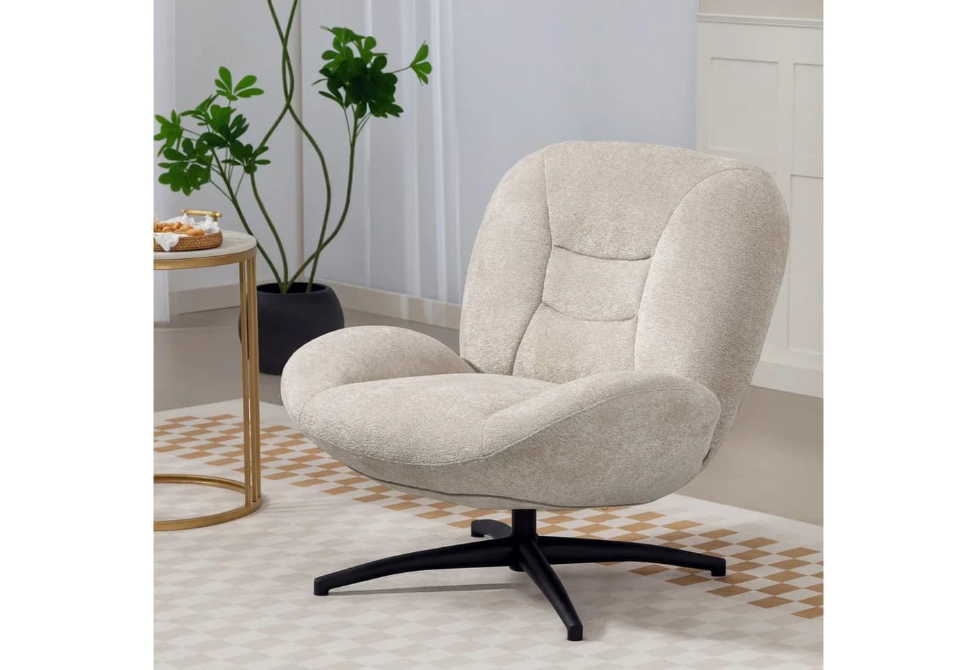 HOMCOM Relaxsessel mit Breiter Sitzfläche, Integrierter Armlehne, dicker Polsterung, 360° Drehbar, Cremeweiß - Bild 2