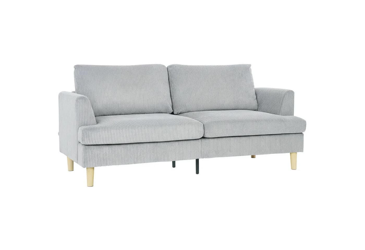 HOMCOM 3-Sitzer Sofa Hellgrau Cordstoff mit abnehmbarem Bezug