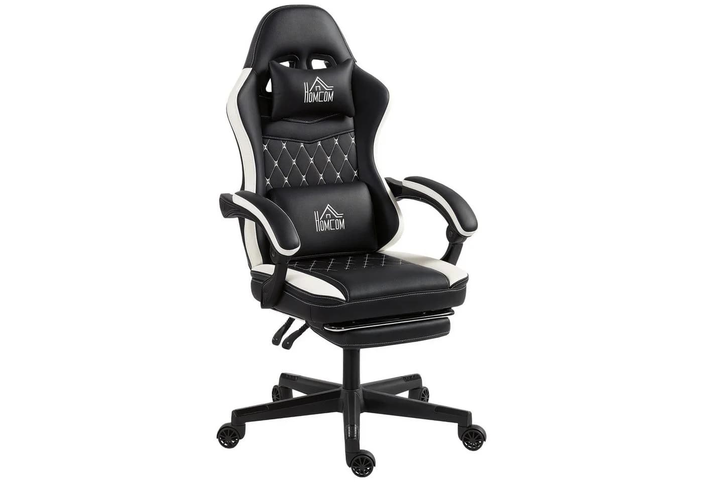 HOMCOM Gaming-Stuhl mit Fußstütze Schwarz Drehbar Höhenverstellbar