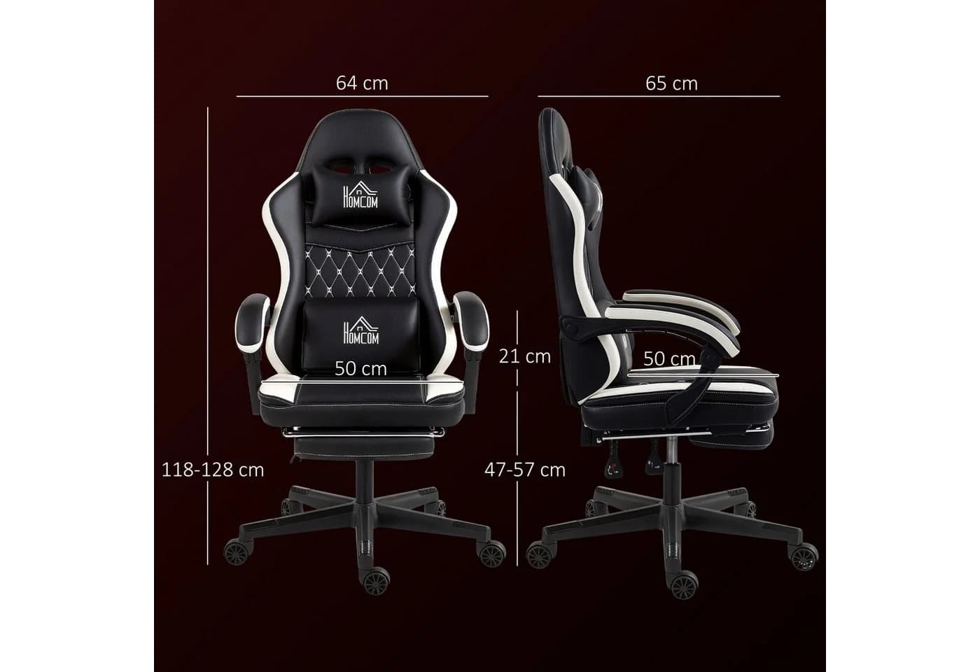 HOMCOM Gaming-Stuhl mit Fußstütze Schwarz Drehbar Höhenverstellbar - Bild 3