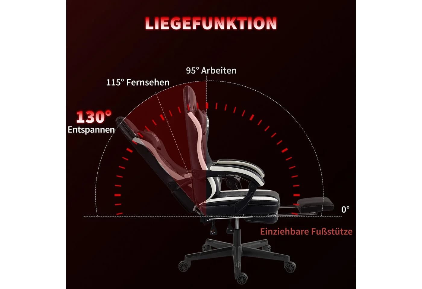 HOMCOM Gaming-Stuhl mit Fußstütze Schwarz Drehbar Höhenverstellbar - Bild 5