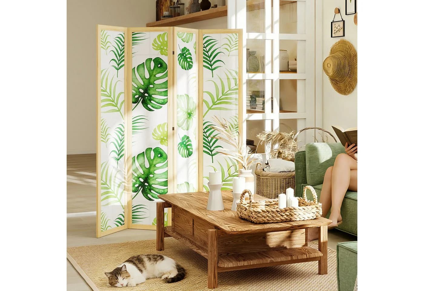HOMCOM Raumteiler Kiefernholz Palmenblatt-Design 4-teilig - Bild 2