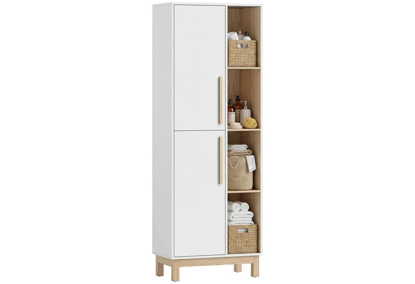 HOMCOM Bücherregal Bücherschrank, Büroregal 1-tlg., für Wohnzimmer, Büro, Weiß+Naturholz