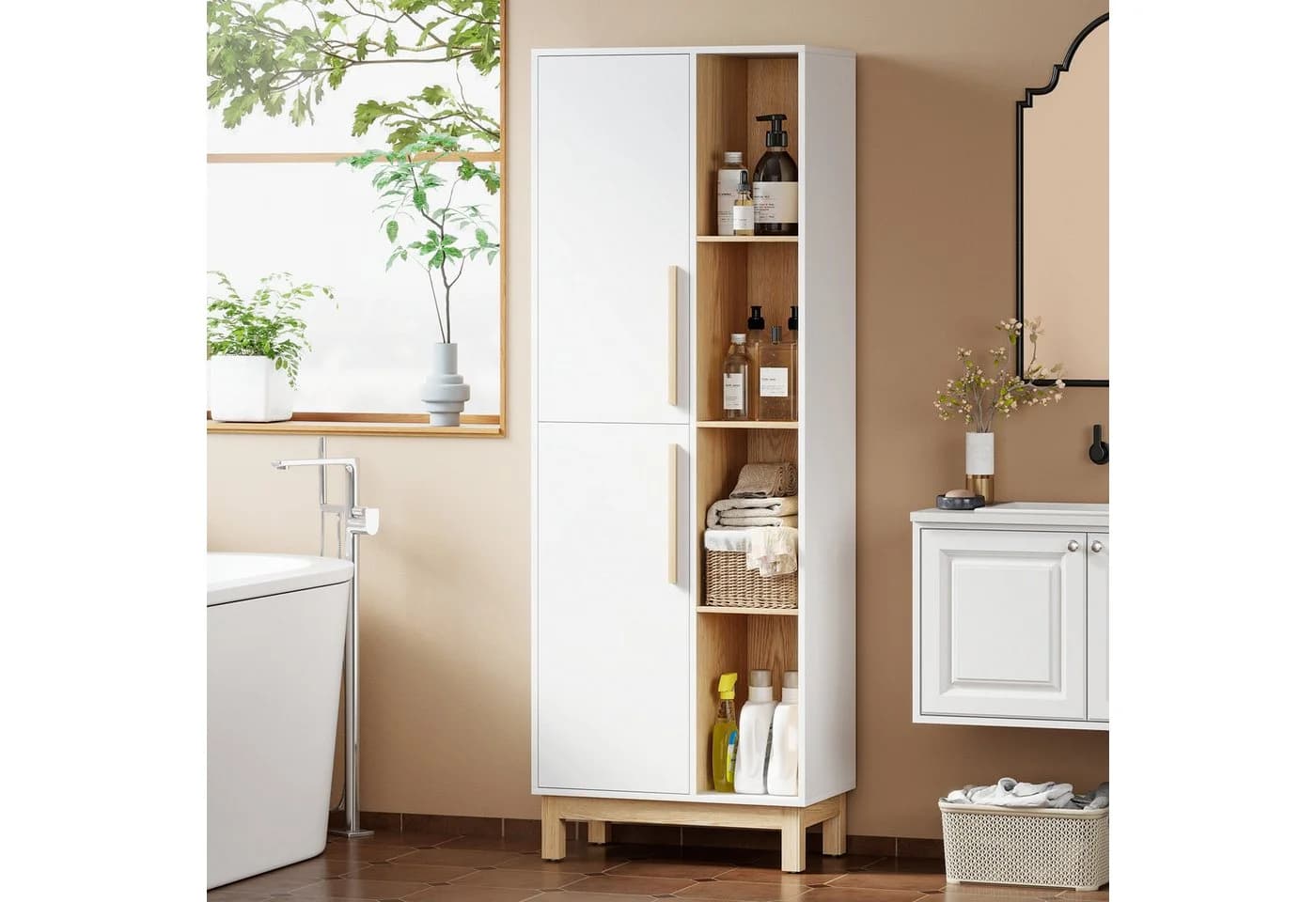 HOMCOM Bücherregal Bücherschrank, Büroregal 1-tlg., für Wohnzimmer, Büro, Weiß+Naturholz - Bild 2