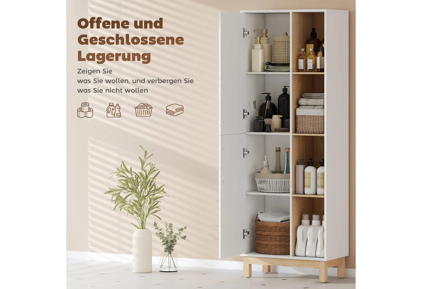 HOMCOM Bücherregal Bücherschrank, Büroregal 1-tlg., für Wohnzimmer, Büro, Weiß+Naturholz - Bild 4