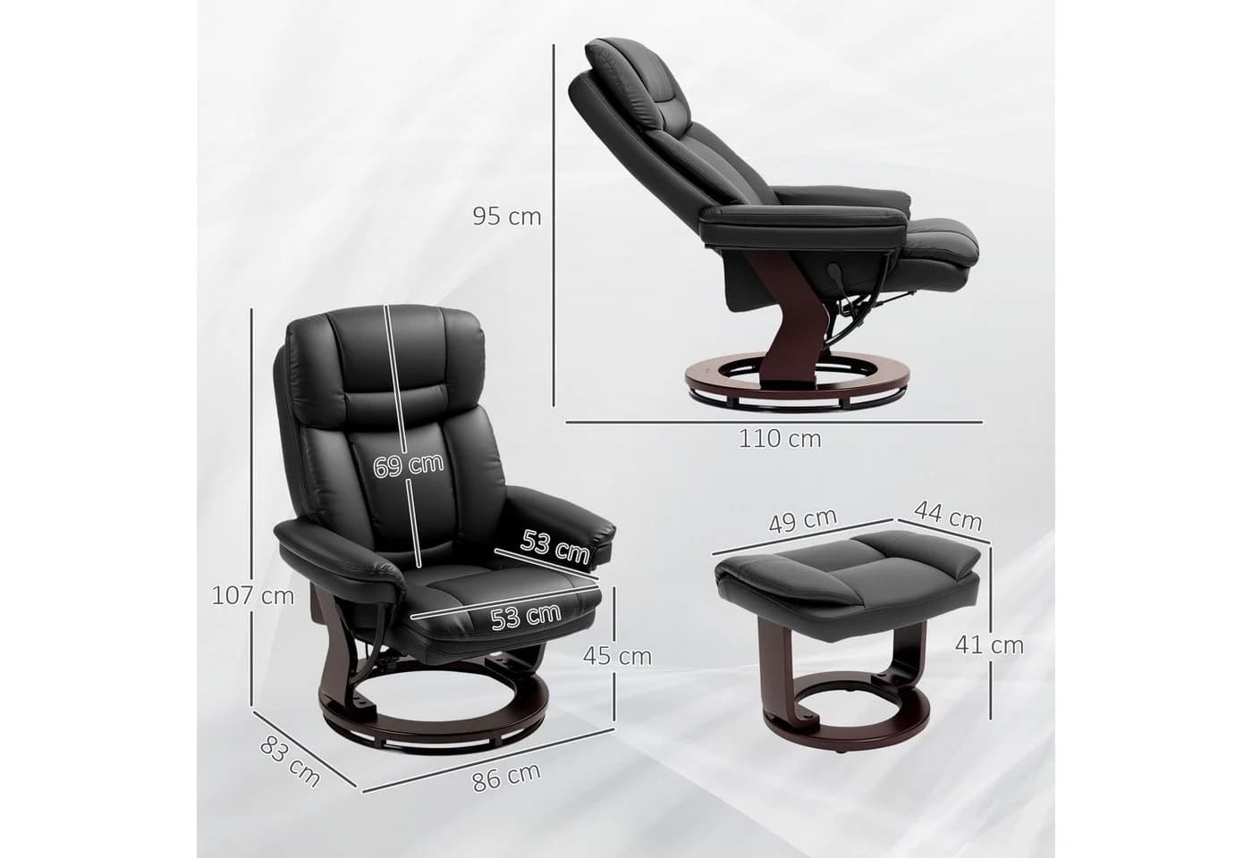 HOMCOM Relaxsessel 360° drehbar mit Hocker, Schwarz Kunstleder - Bild 3