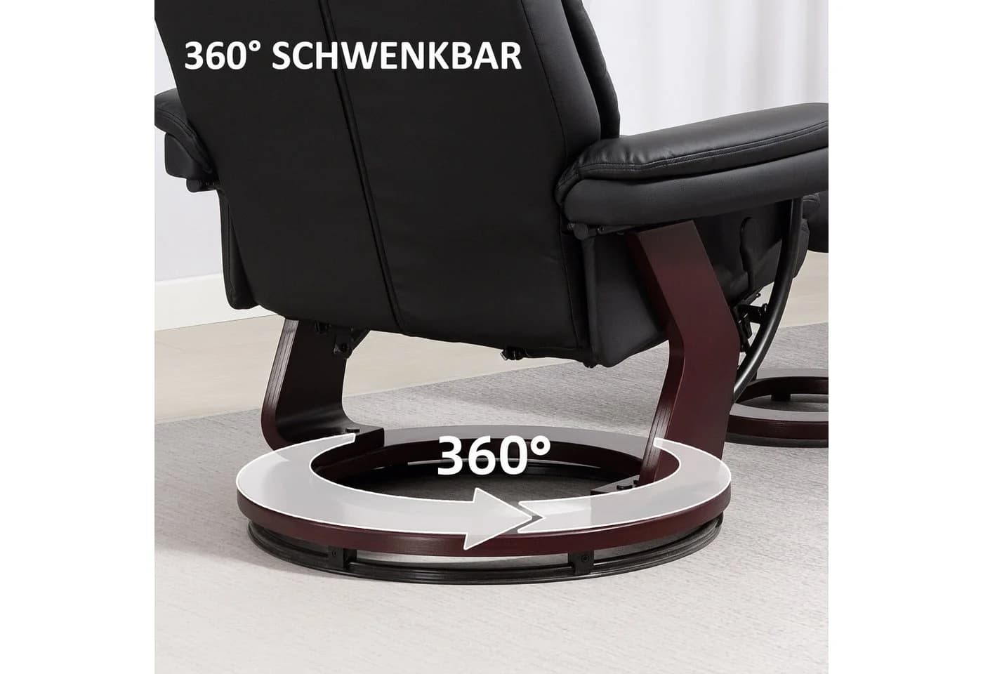 HOMCOM Relaxsessel 360° drehbar mit Hocker, Schwarz Kunstleder - Bild 5