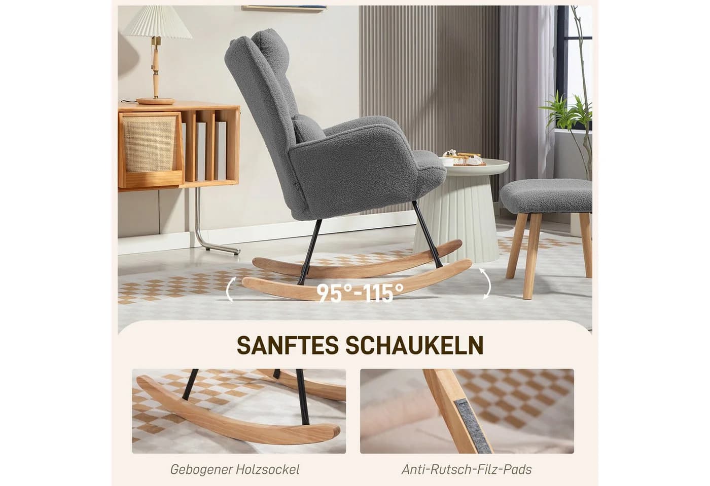 HOMCOM Schaukelsessel Gepolstert Dunkelgrau mit Kissen und Fußhocker - Bild 4