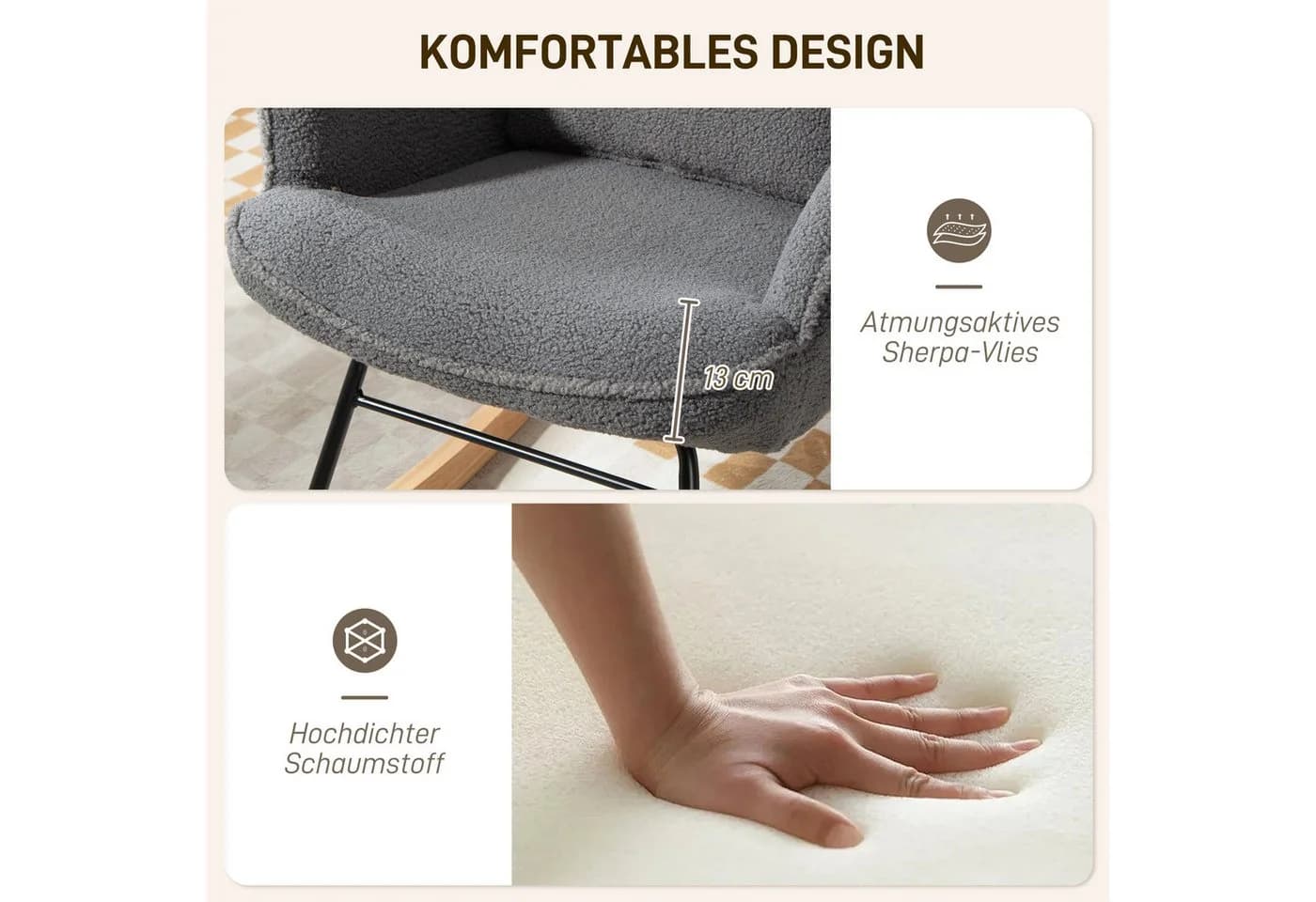 HOMCOM Schaukelsessel Gepolstert Dunkelgrau mit Kissen und Fußhocker - Bild 5