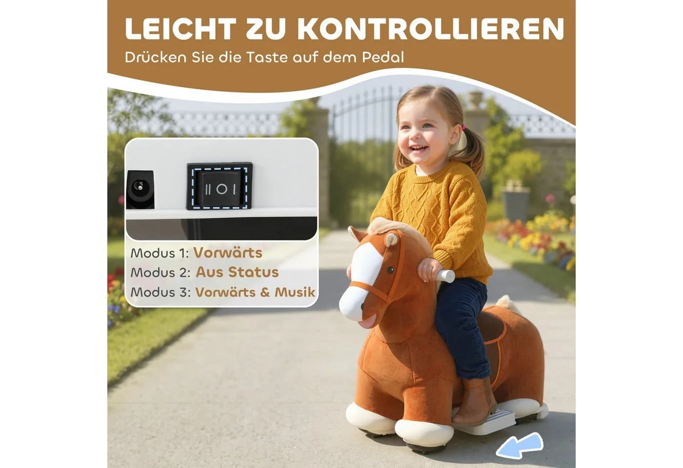 AIYAPLAY Reittier Kinder Elektroauto 6V mit Musik und Fußpedal Braun - Bild 5