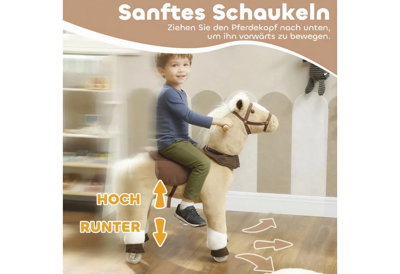 AIYAPLAY Reitpferd mit Sattel und Rollen für Kinder 3-5 Jahre Braun - Bild 4