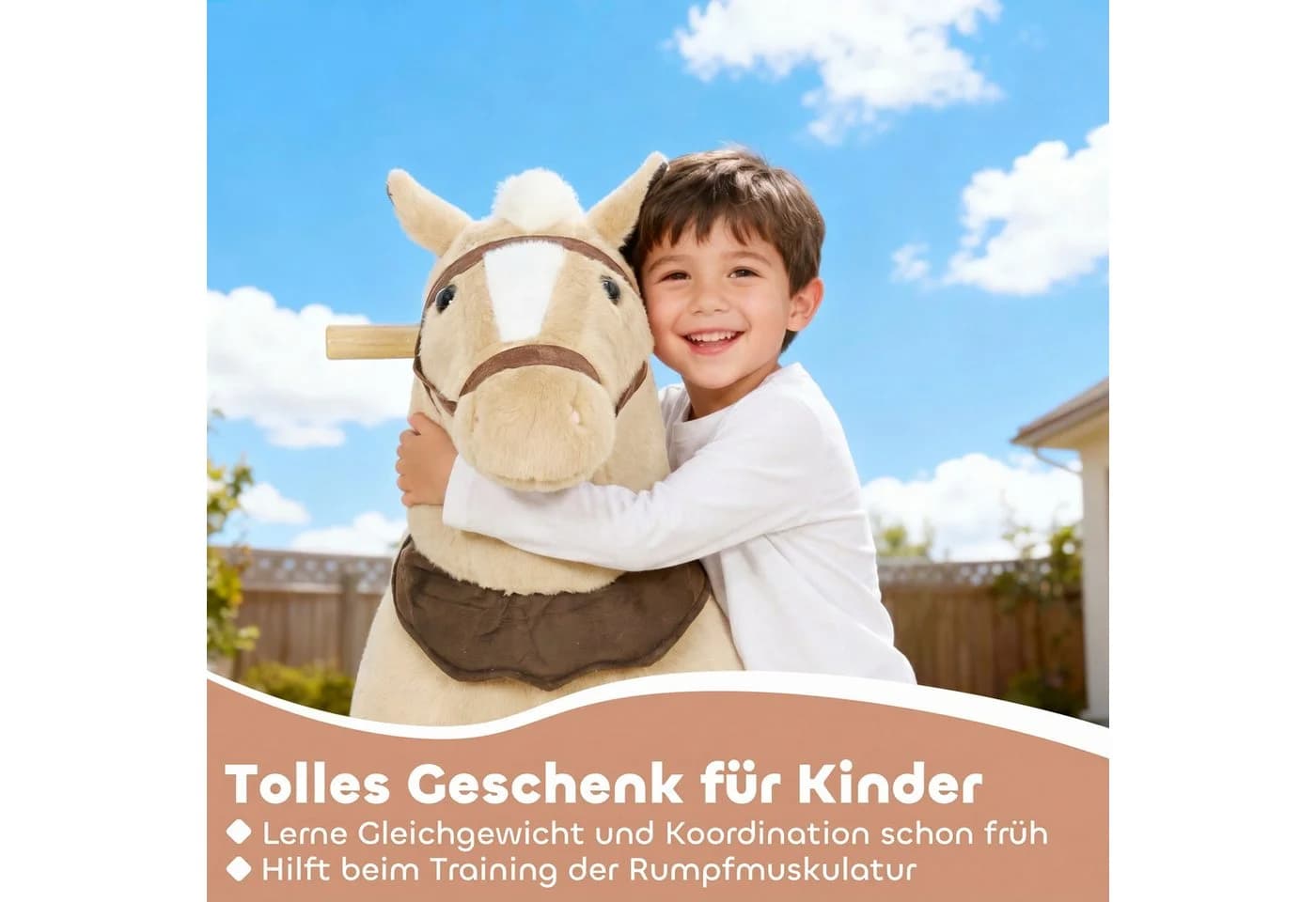 AIYAPLAY Reitpferd mit Sattel und Rollen für Kinder 3-5 Jahre Braun - Bild 5
