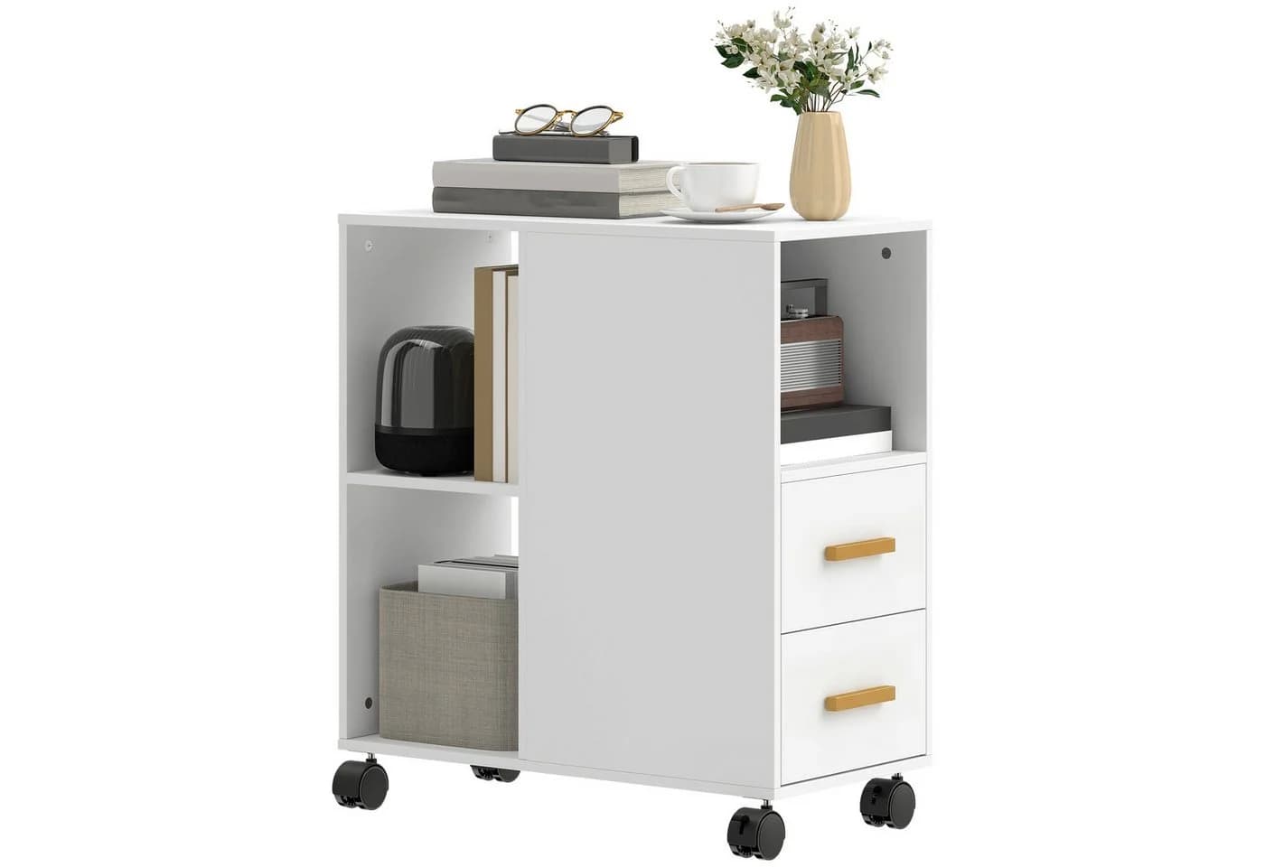 HOMCOM Druckerständer Druckertisch Aktenschrank Set 1-St. Druckerwagen Mit Rollen und verstellbarem Regalboden