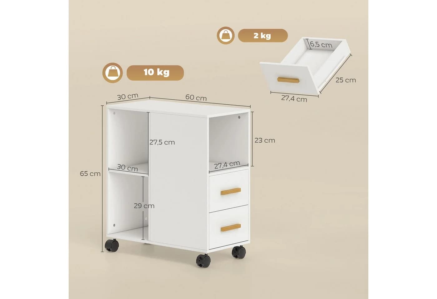 HOMCOM Druckerständer Druckertisch Aktenschrank Set 1-St. Druckerwagen Mit Rollen und verstellbarem Regalboden - Bild 3