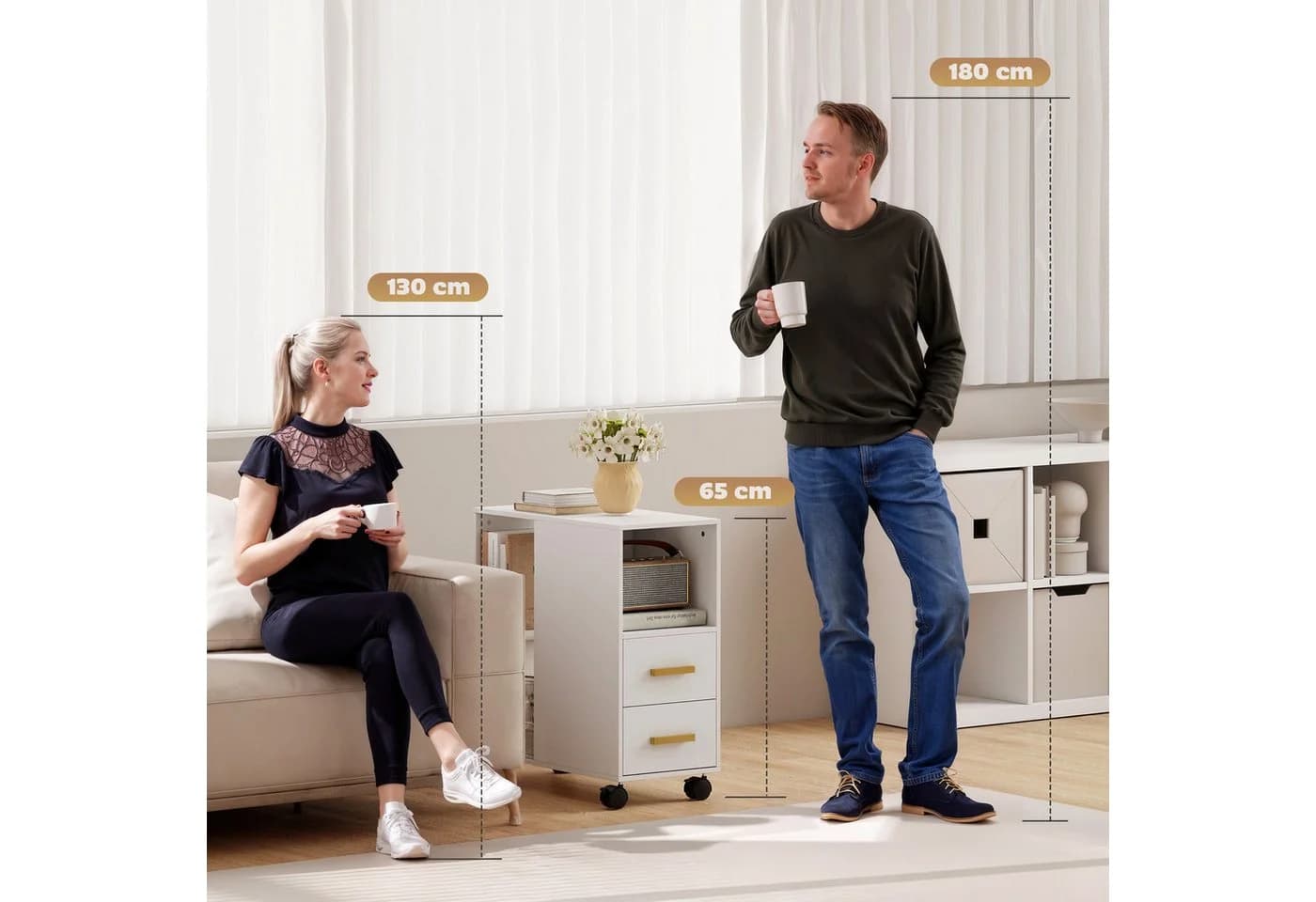 HOMCOM Druckerständer Druckertisch Aktenschrank Set 1-St. Druckerwagen Mit Rollen und verstellbarem Regalboden - Bild 4