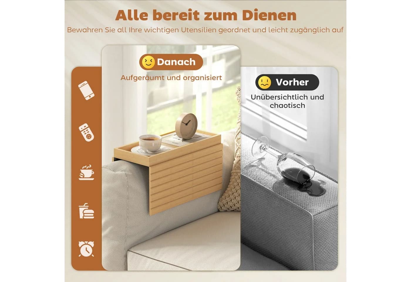 HOMCOM Sofatablett Klappbar Bambus Rutschfest mit Getränkehalter - Bild 5