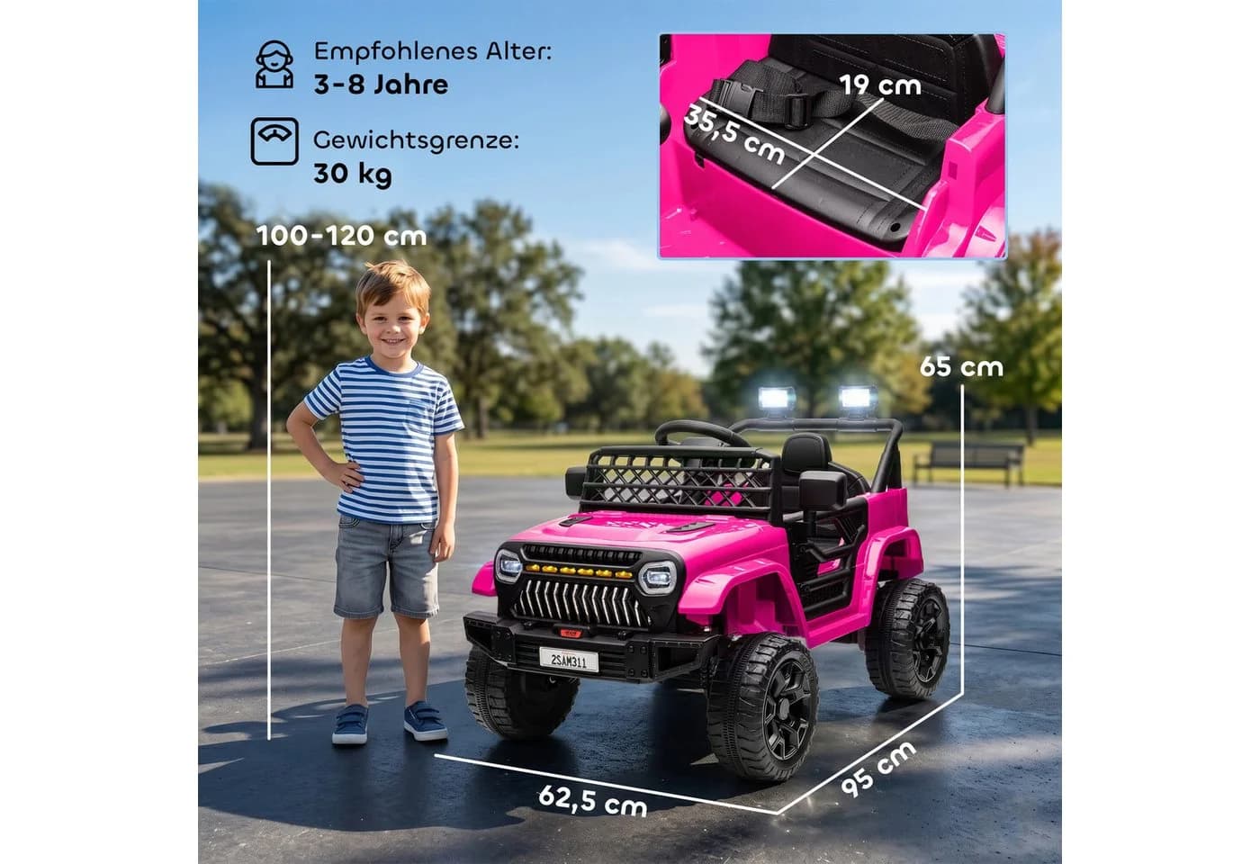AIYAPLAY Elektro-Kinderauto Rosa mit Fernbedienung - Bild 3