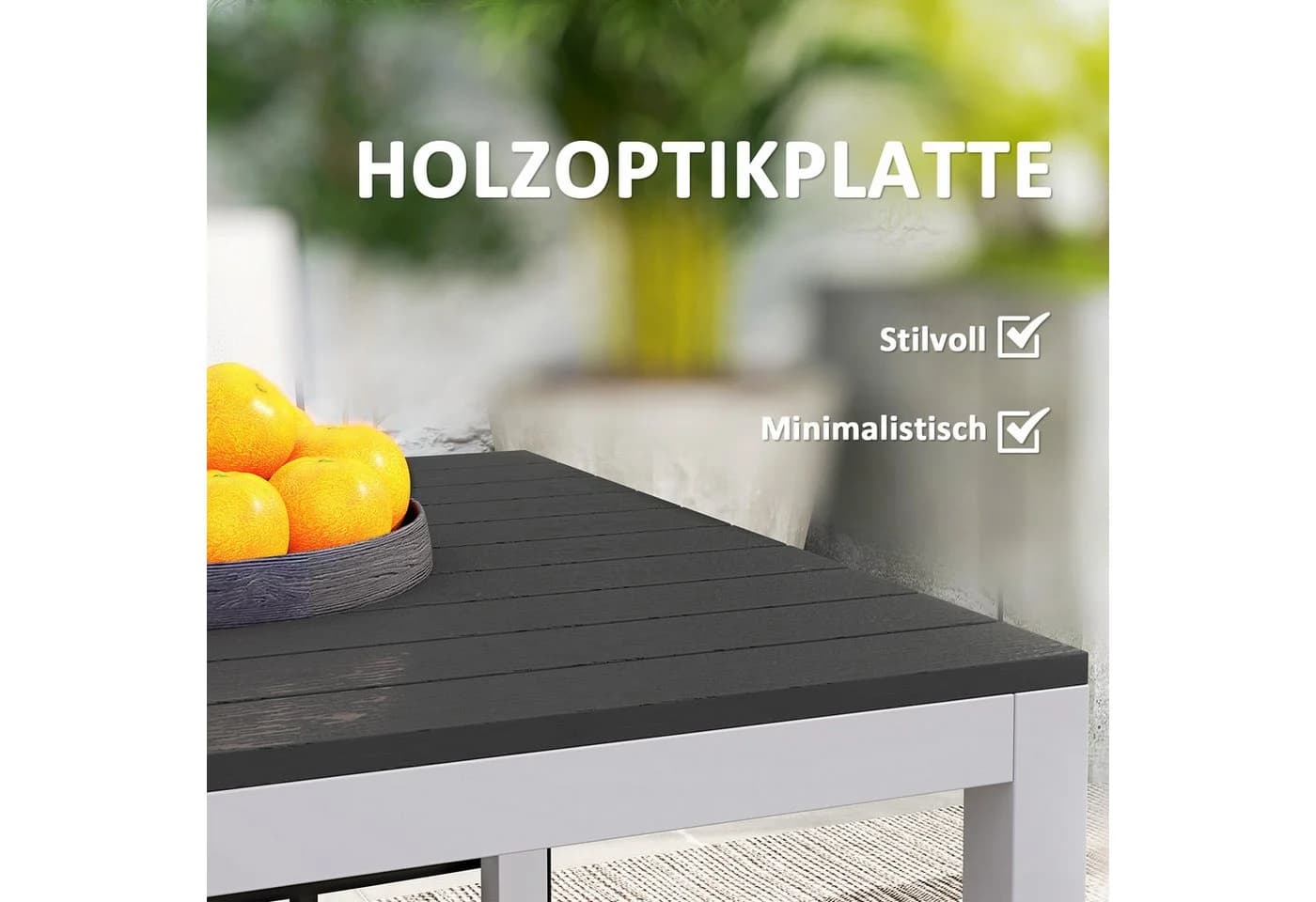 Outsunny Gartentisch Schwarz Aluminium Holzoptik 120x70 cm - Bild 4