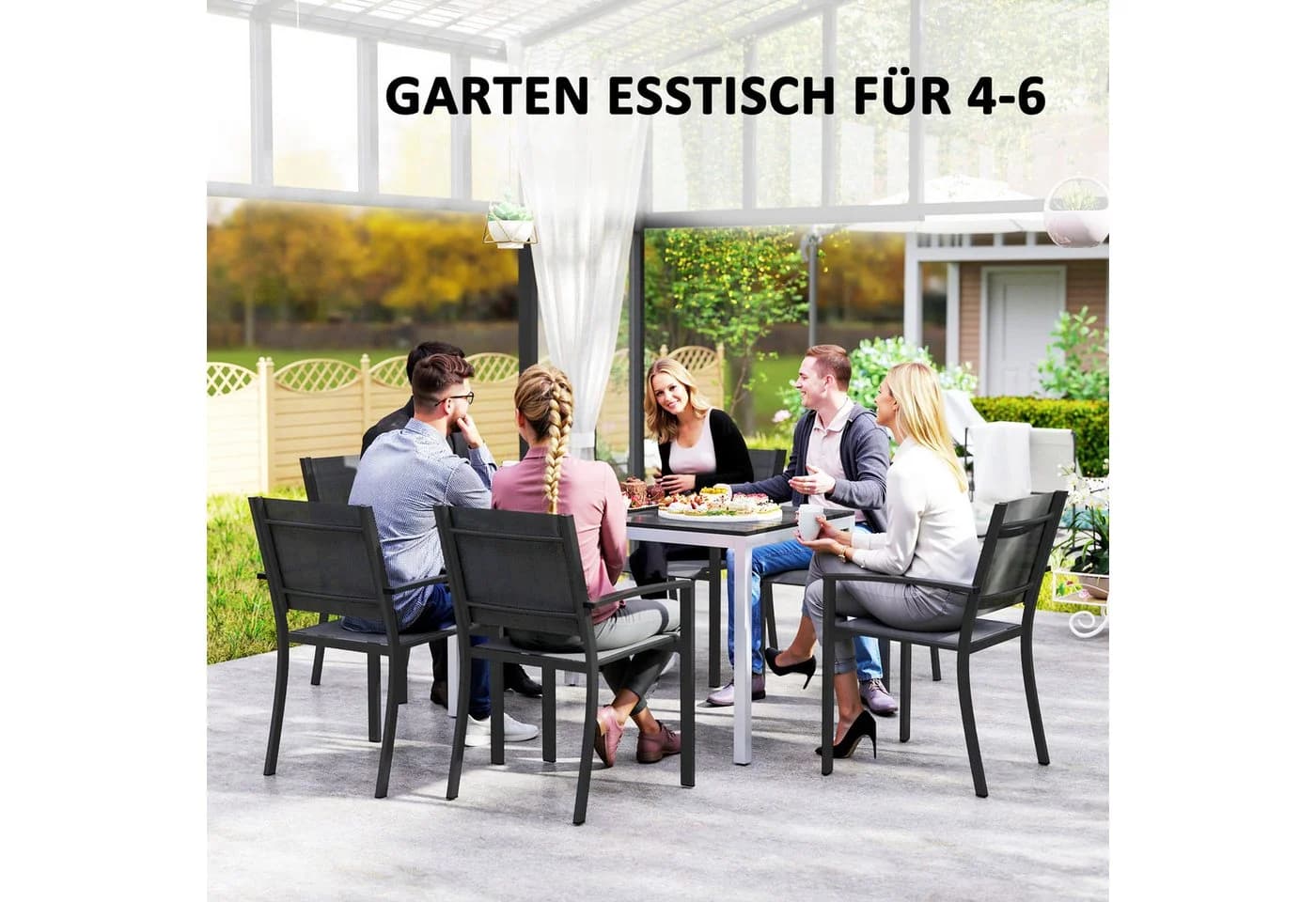 Outsunny Gartentisch Schwarz Aluminium Holzoptik 120x70 cm - Bild 5