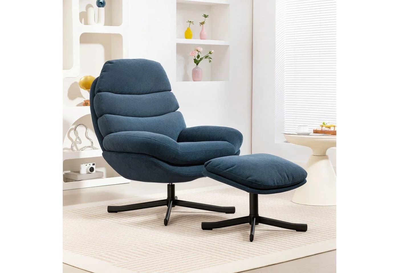 HOMCOM Relaxsessel mit Chenille-Stoff, Blau, 360-Grad-Drehmechanismus - Bild 2