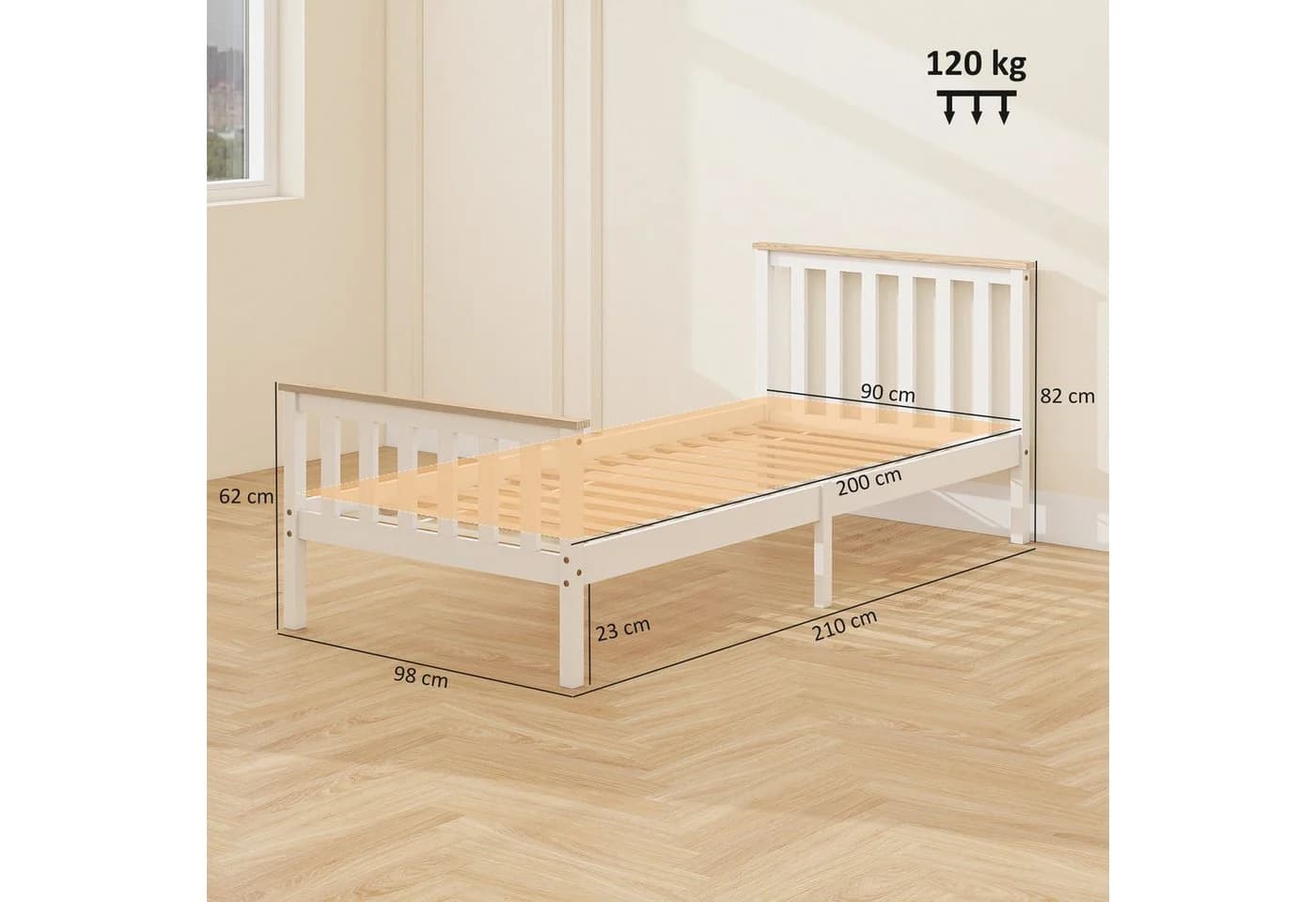HOMCOM Bettgestell für Matratze 200 x 90 cm Kiefernholz - Bild 3