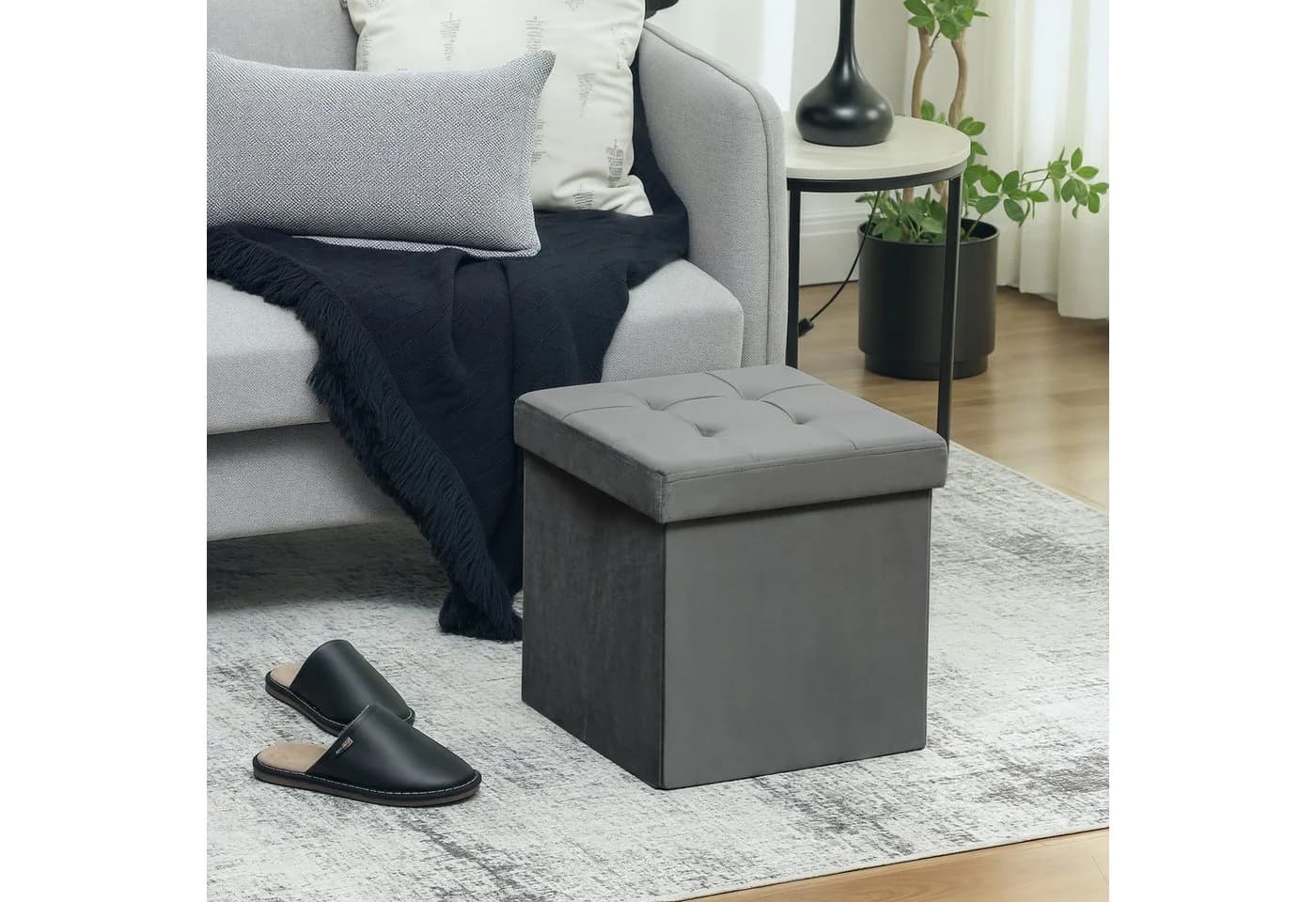 HOMCOM Sitzhocker mit Stauraum Klappbar Grau Samt - Bild 2