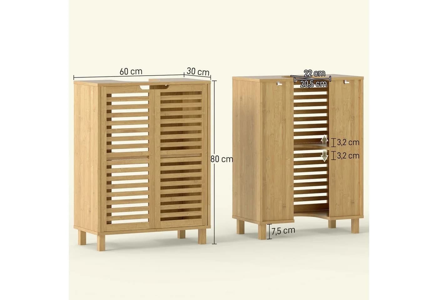 HOMCOM Waschbeckenunterschrank verstellbare Regale Bambus - Bild 3