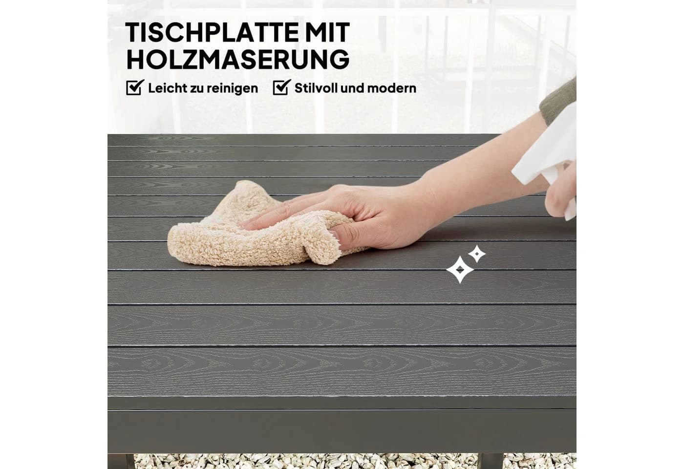 Outsunny Gartentisch Schwarz Holzoptik Aluminium 4 Plätze - Bild 5