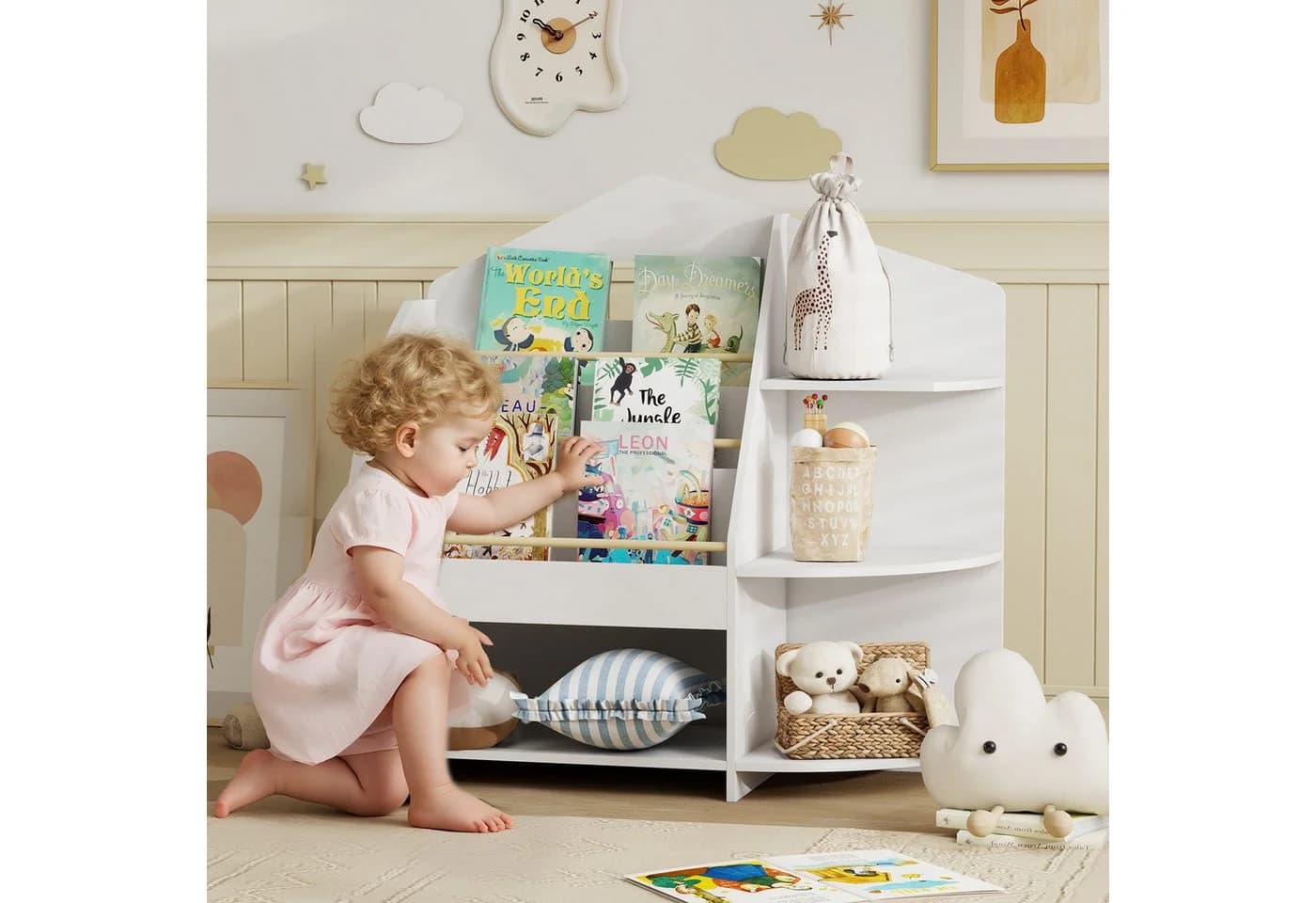 AIYAPLAY Kinderregal mit 7 Regalen, Bücherregal aus Holz, Weiß - Bild 2