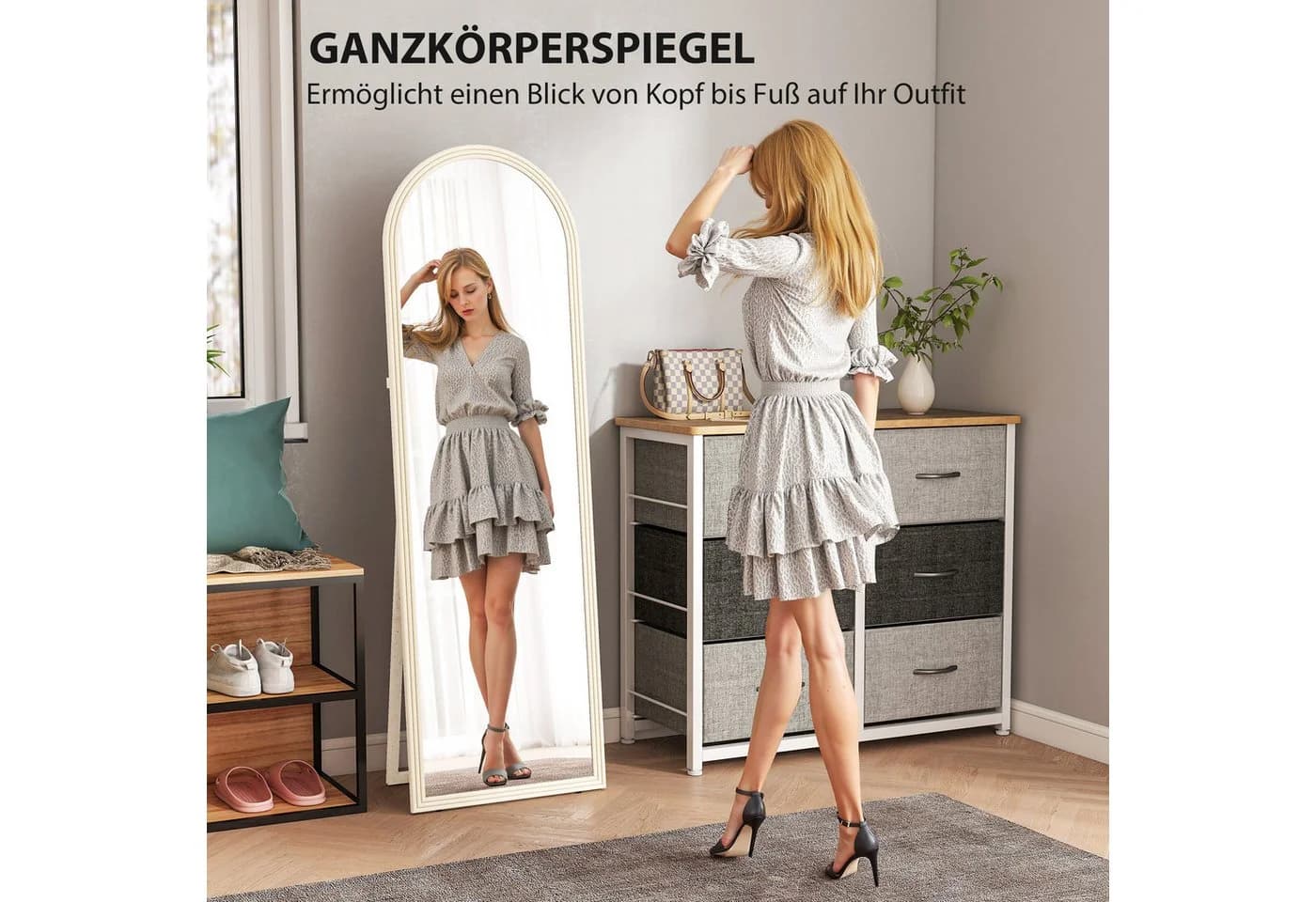 HOMCOM Standspiegel Splitterfest mit Ständer, Weiß - Bild 4