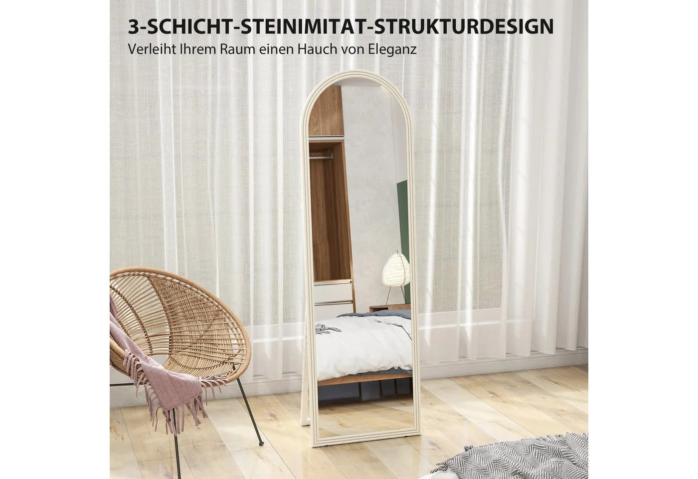 HOMCOM Standspiegel Splitterfest mit Ständer, Weiß - Bild 5