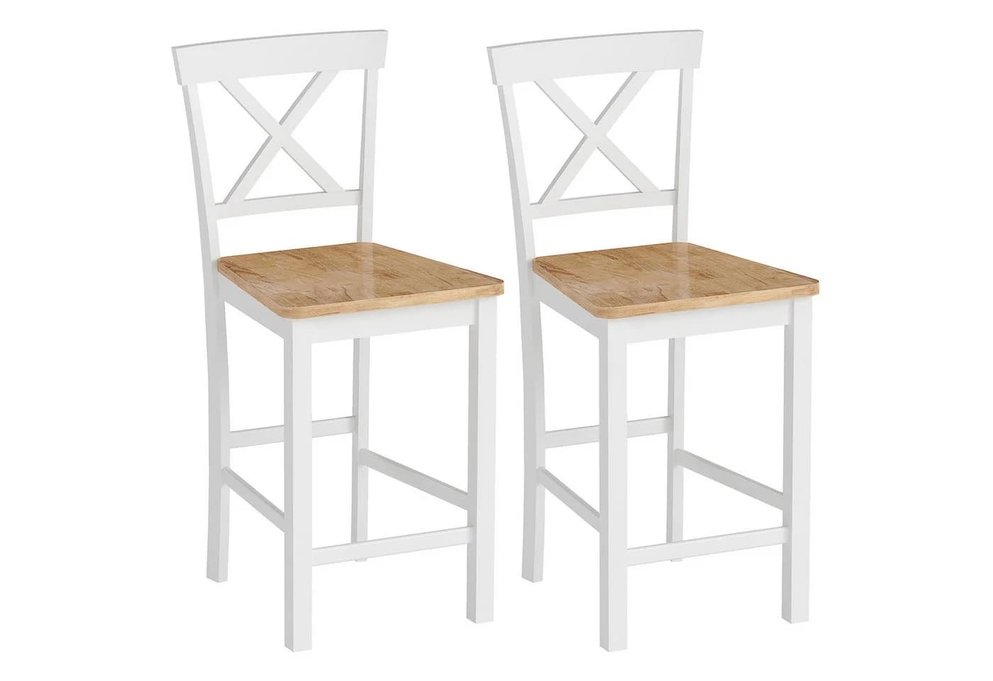 HOMCOM Barhocker 2er Set Eiche Weiß mit Rückenlehne