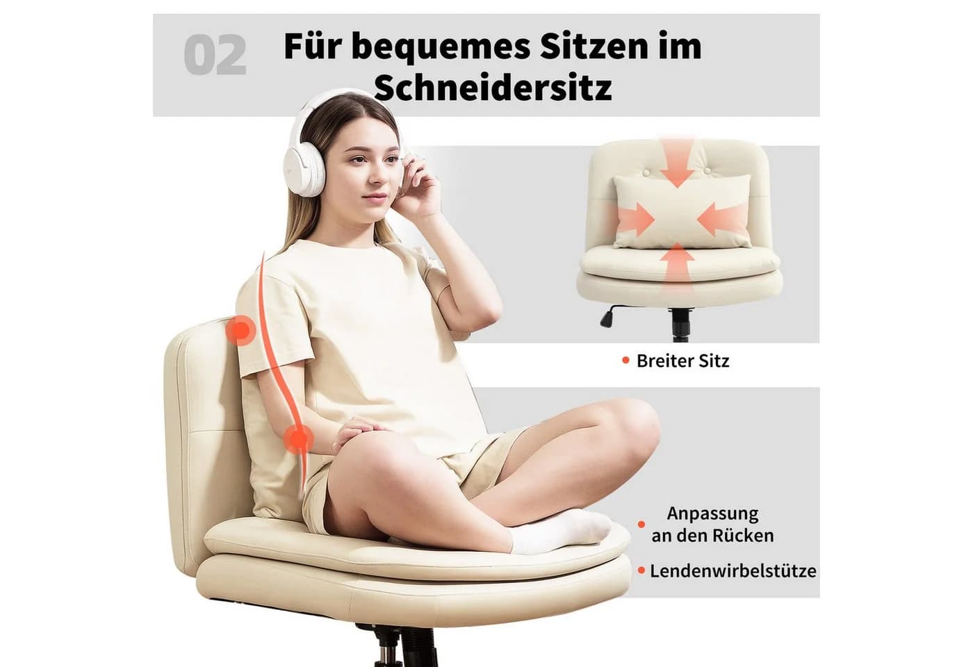 HOMCOM Bürostuhl Beige Kunstleder mit Rollen - Bild 5