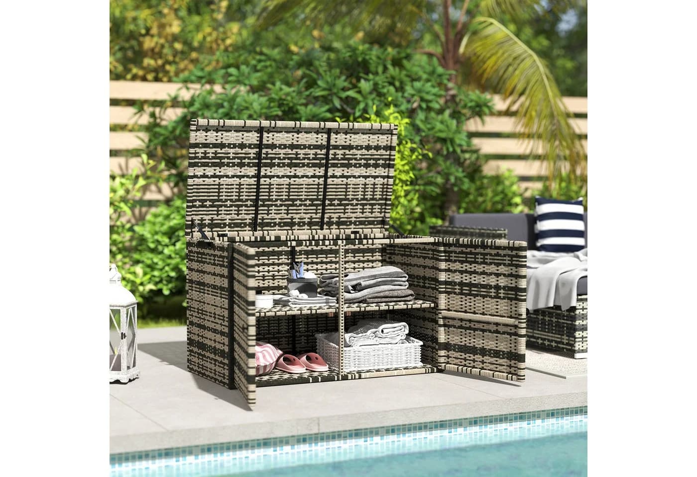 Outsunny Gartenbox 350L mit Deckel, Hebestangen, Tragegriffe, UV-beständig - Bild 2