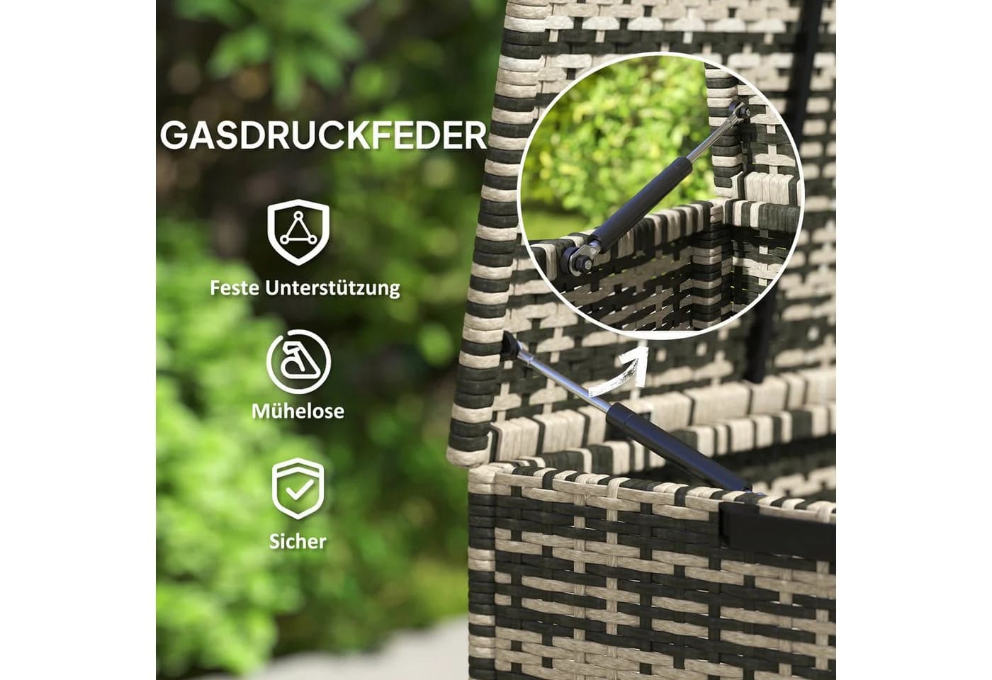 Outsunny Gartenbox 350L mit Deckel, Hebestangen, Tragegriffe, UV-beständig - Bild 5