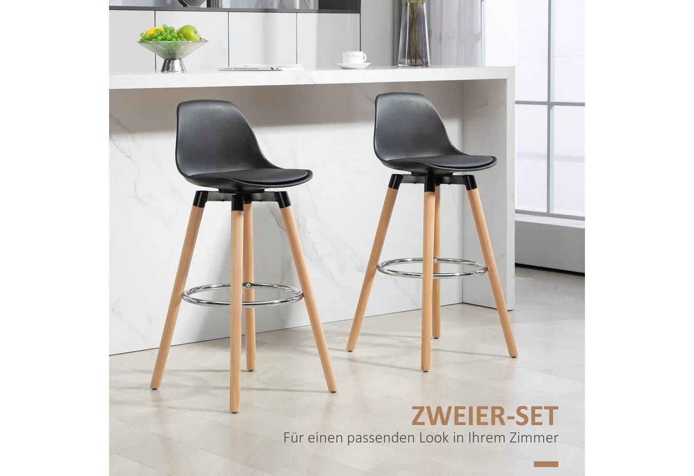 HOMCOM Barhocker 2er-Set Kunstleder Schwarz - Bild 4