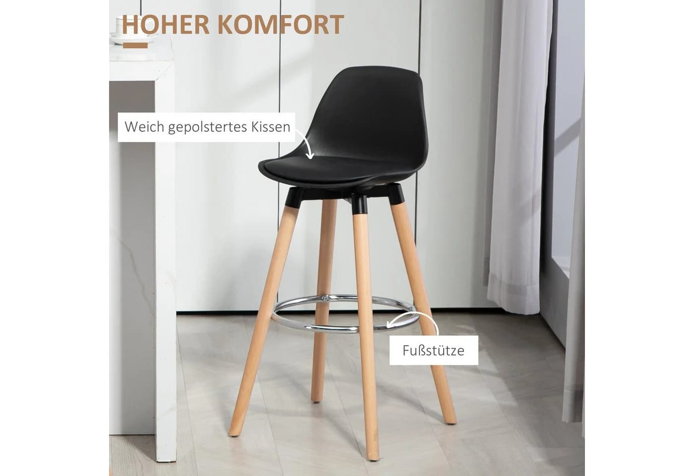 HOMCOM Barhocker 2er-Set Kunstleder Schwarz - Bild 5