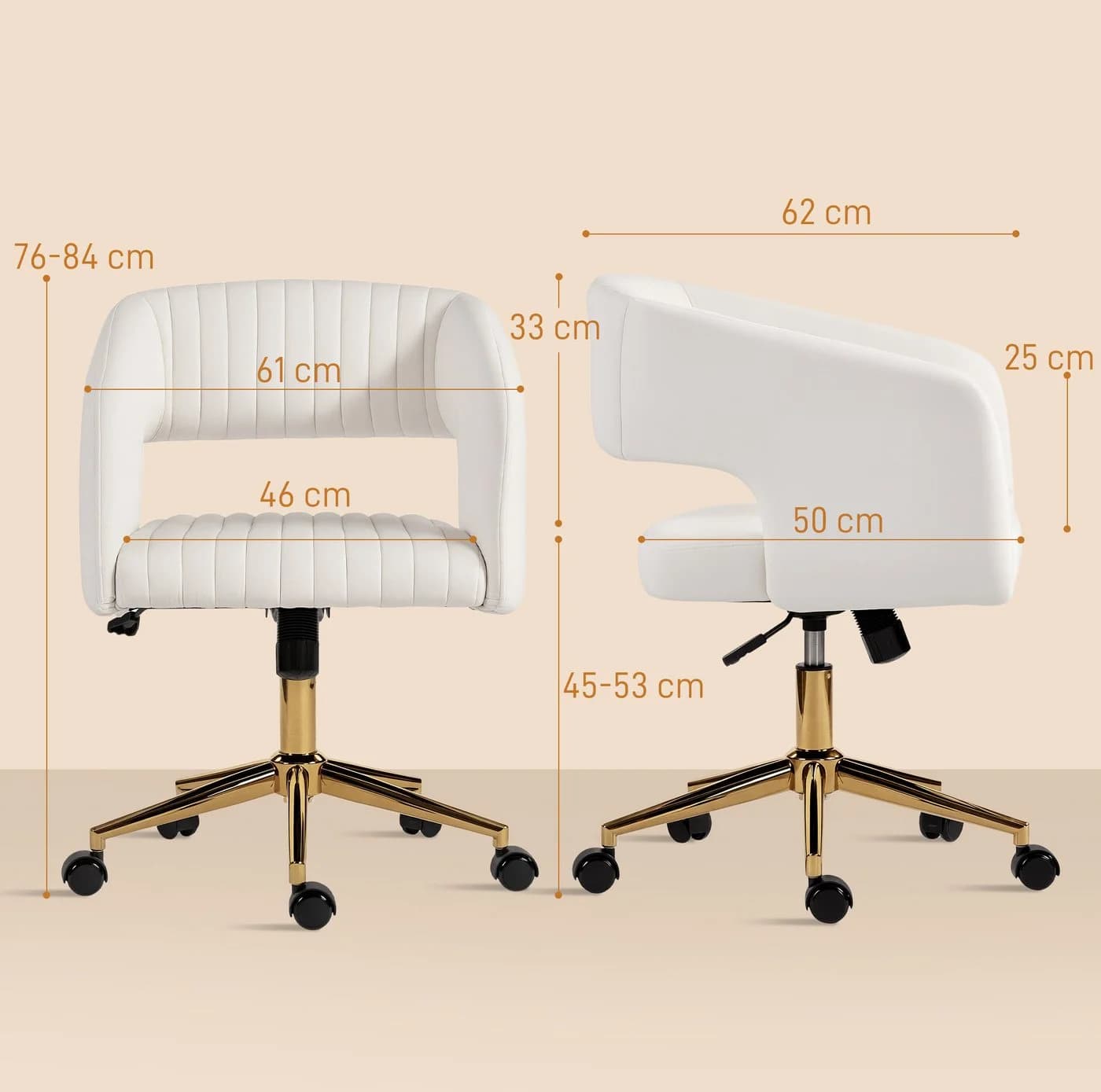 HOMCOM Bürostuhl höhenverstellbar Cremeweiß mit Wippfunktion - Bild 3