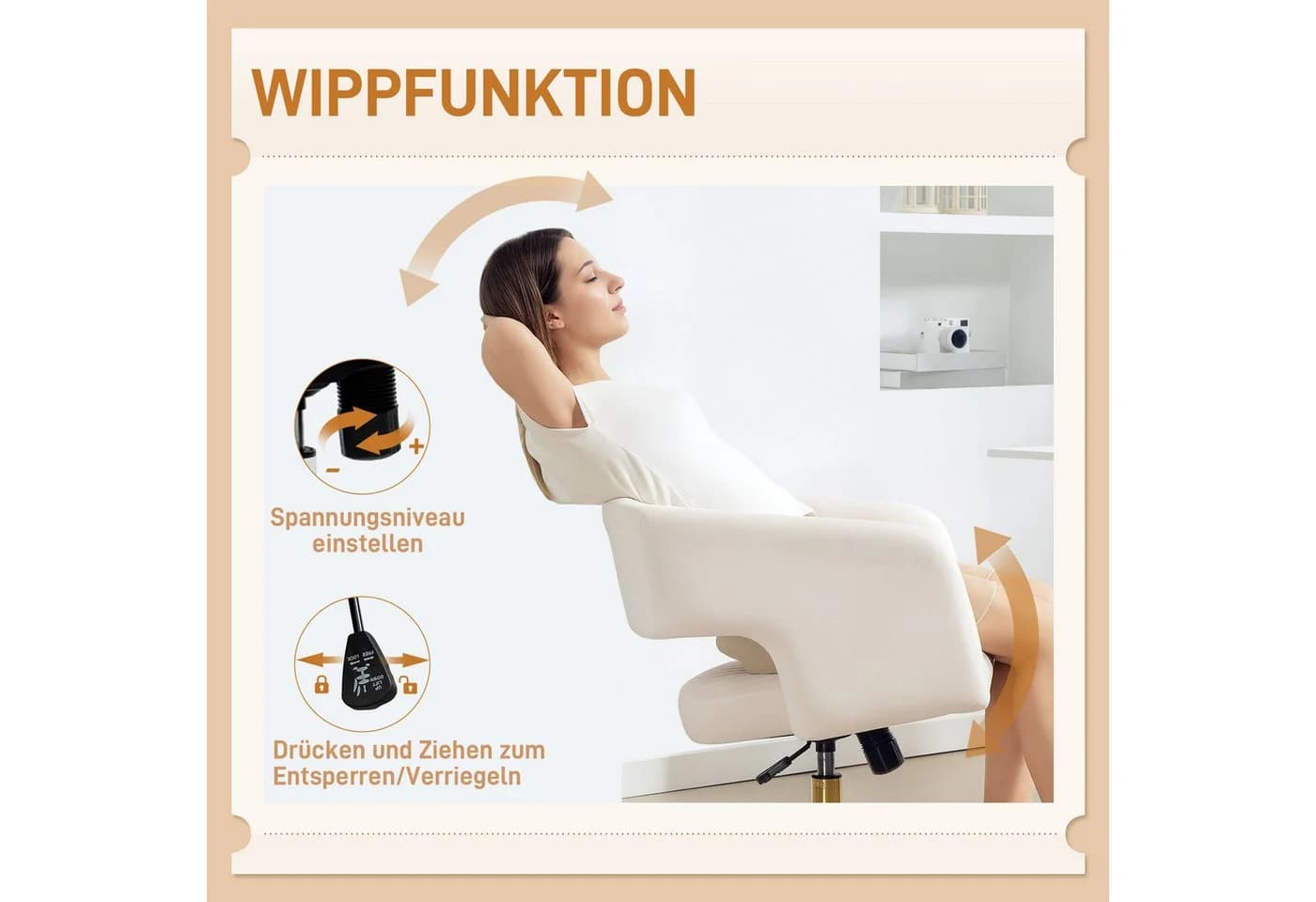 HOMCOM Bürostuhl höhenverstellbar Cremeweiß mit Wippfunktion - Bild 5