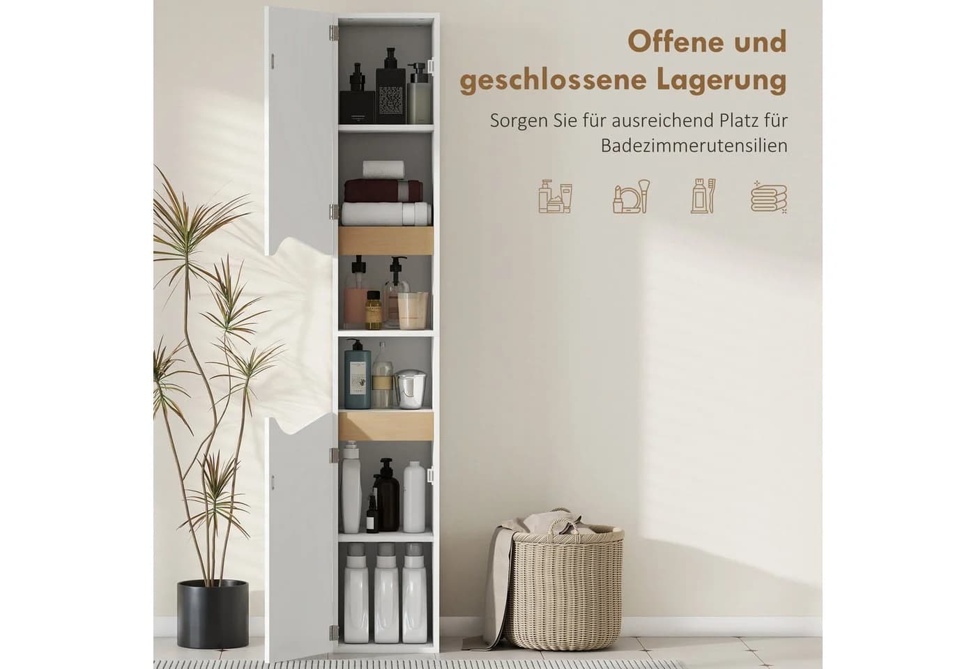 HOMCOM Badkommode mit 2 Türen, 2 Offenen Fächern und Verstellbaren Ablagen - Bild 4