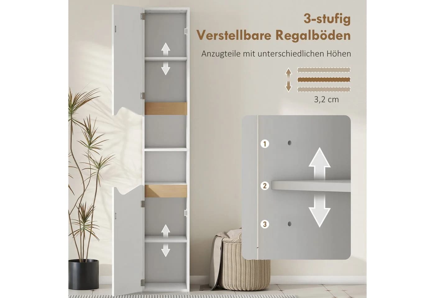 HOMCOM Badkommode mit 2 Türen, 2 Offenen Fächern und Verstellbaren Ablagen - Bild 5