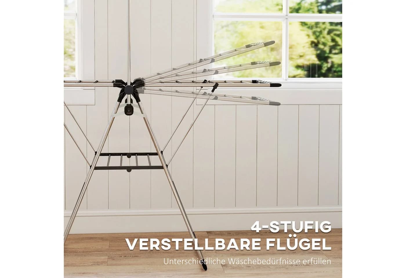 HOMCOM Wäscheständer 2 Ebenen Verstellbare Flügel Schuhhalter Edelstahl Silber - Bild 5