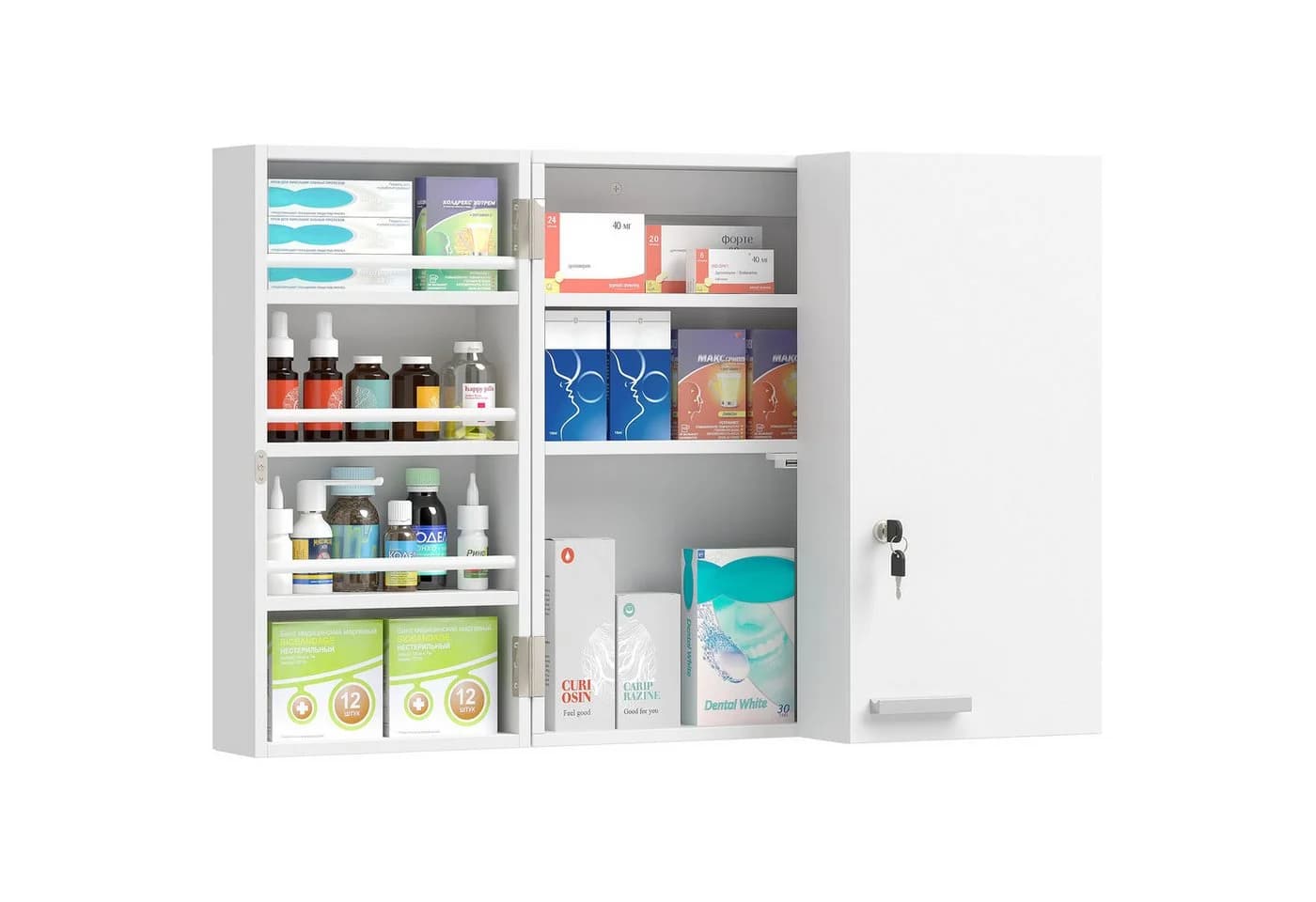 HOMCOM Medizinschrank 11 Fächer Weiß