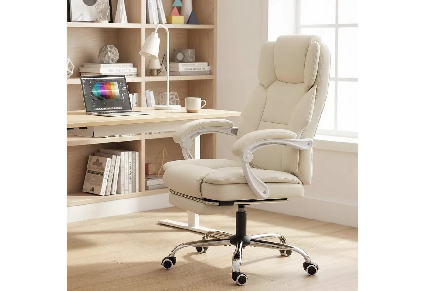 HOMCOM Bürostuhl mit Liegefunktion, höhenverstellbar, Beige - Bild 2